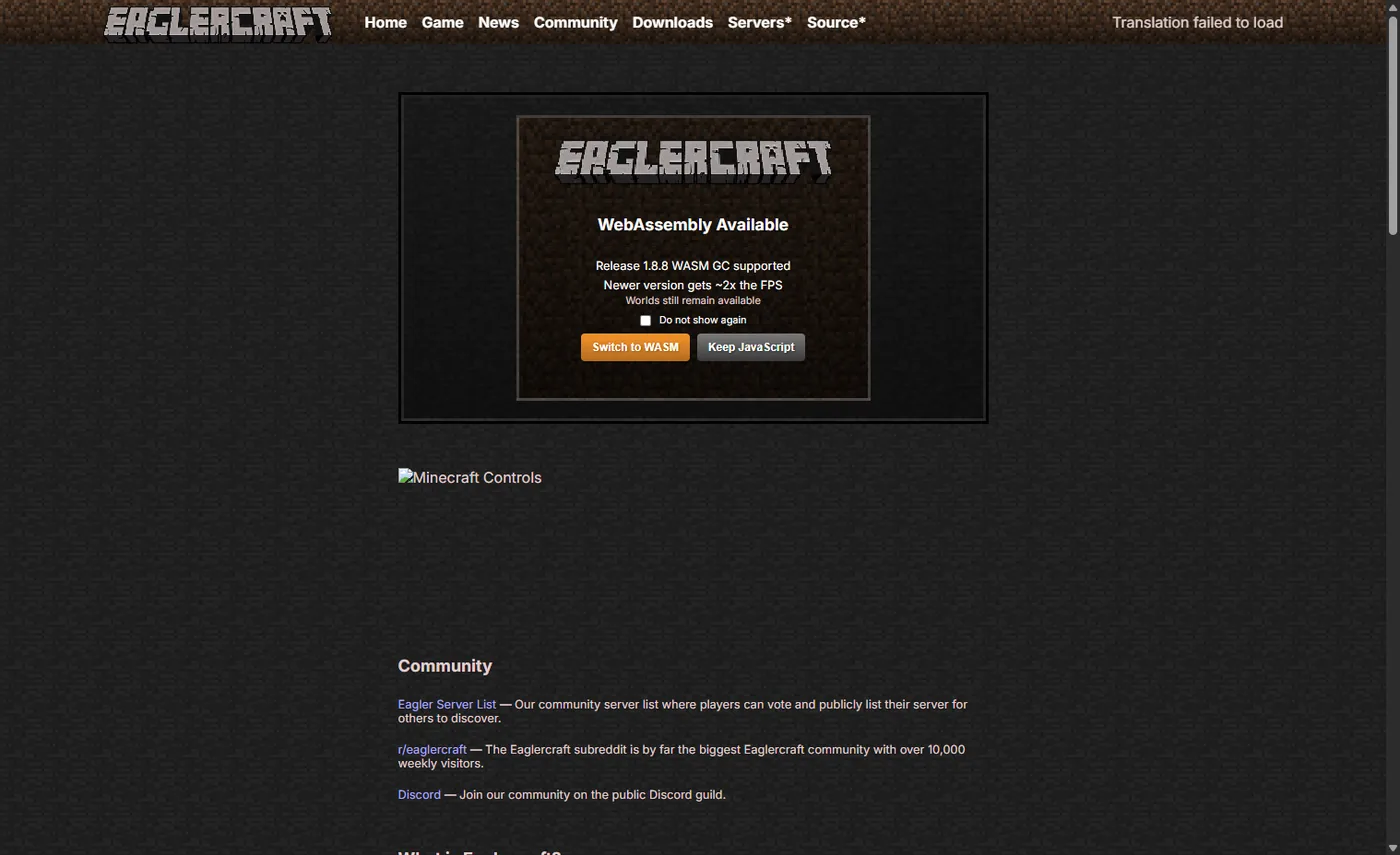 Official Eaglercraft WebAssembly dialog for Release 1.8.8